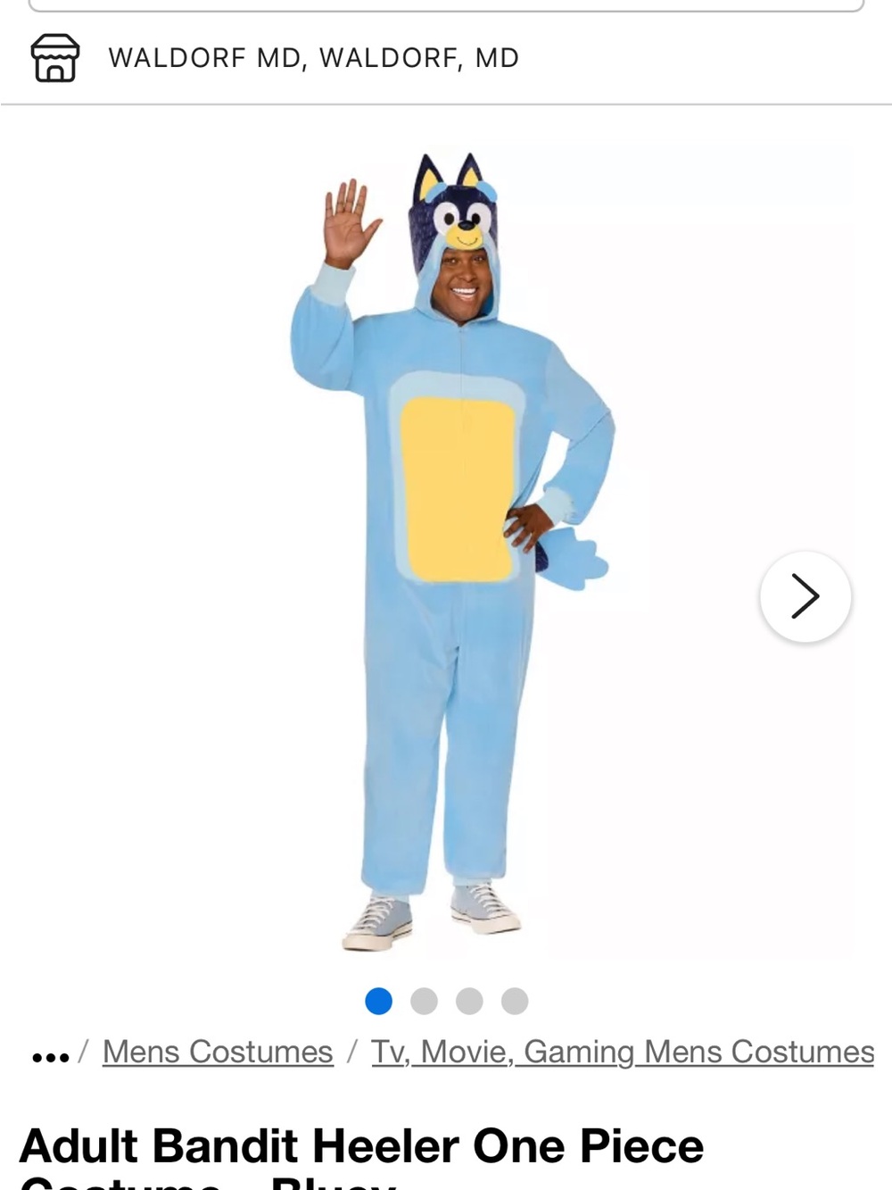Bluey Bandit Heeler Adult Costume L/XL Spirit Halloween Plush Jumpsuit Dad
